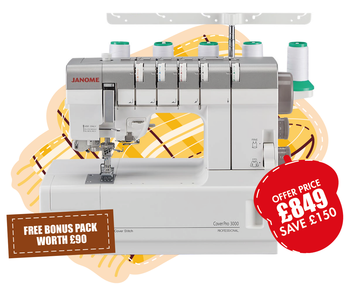 Janome Cover Pro CP3000 Coverlock Machine - Heavy duty with built in needle threader ***Special Purchase - Save £150 and Bonus pack worth £90+***