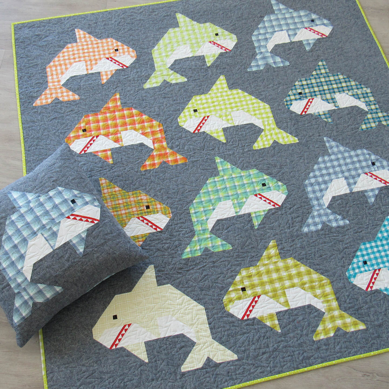 Elizabeth Hartman Pattern Social Sharks Quilt and pillow pattern
