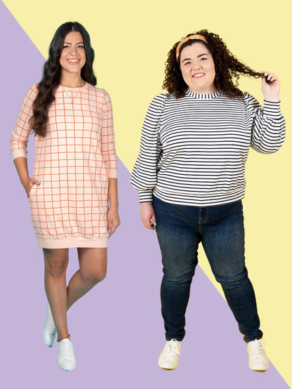 Billie Sweatshirt and dress by Tilly and the Buttons