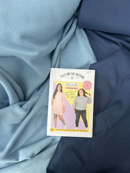 Billie Sweatshirt/dress Kit - Blue All you need included to sew a Billie sweatshirt dress on a sewing machine