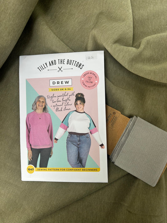 Drew Sweatshirt Kit Khaki - everything you need to make a sweatshirt on a sewing machine