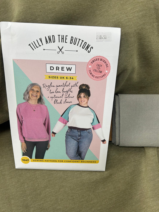 Drew Sweatshirt Kit Khaki - everything you need to make a sweatshirt on a sewing machine