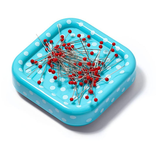 Mint magnetic pincushion with glass-headed pins