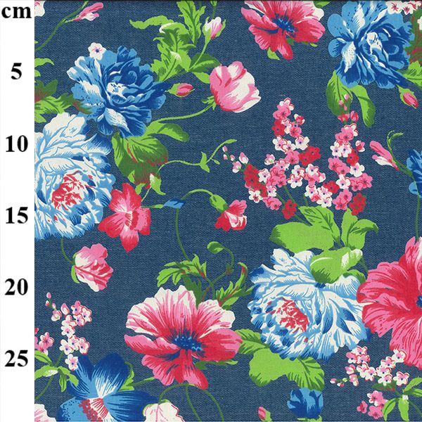 Printed Denim - coloured flowers