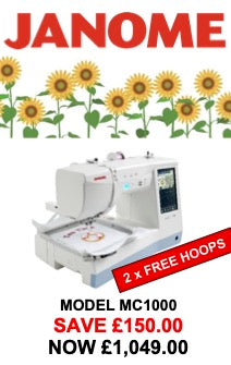 Janome Memory Craft 1000 Sewing and Embroidery ***JUNE OFFER save £150 + 2 Free Hoops ***