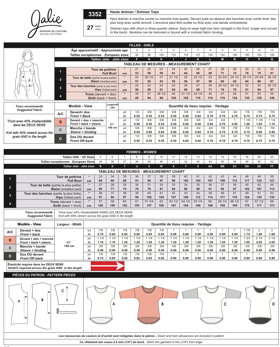 3352 // Dolman Tops - Jalie