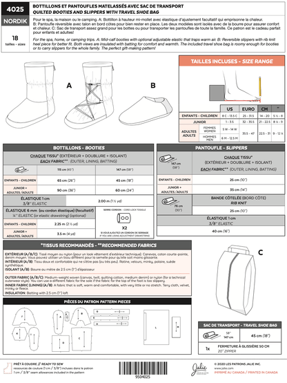 4025 // NORDIK Quilted booties and slippers with travel bag - Jalie