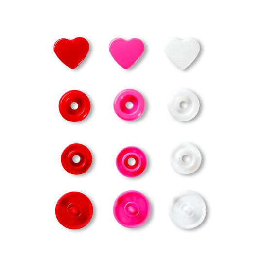 red/white/pink heart colour snap plastic fastener