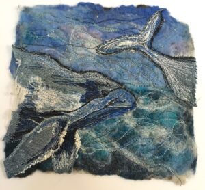 Whales - Denim and freemotion embroidery on felt