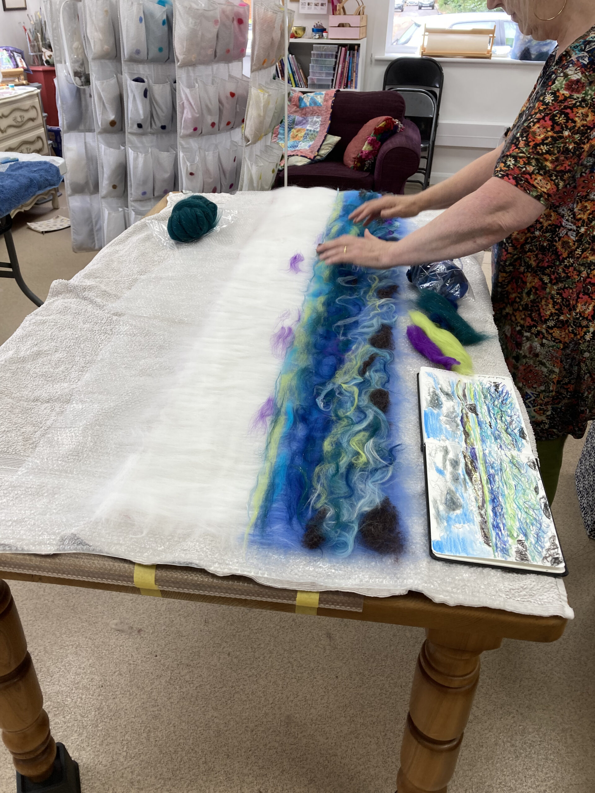 lay out fibres for wet felting lamp shade