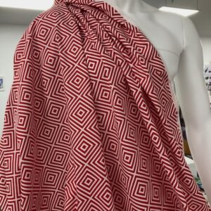 Cotton Poplin, ideal for dressmaking sold per meter.  Red with geometric diamond pattern, suitable for making Pyjamas, shirts, dresses. 