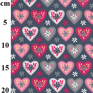 hearts on grey background- 100% cotton poplin