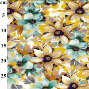 Digital Jersey Prints blue and mustard flowers